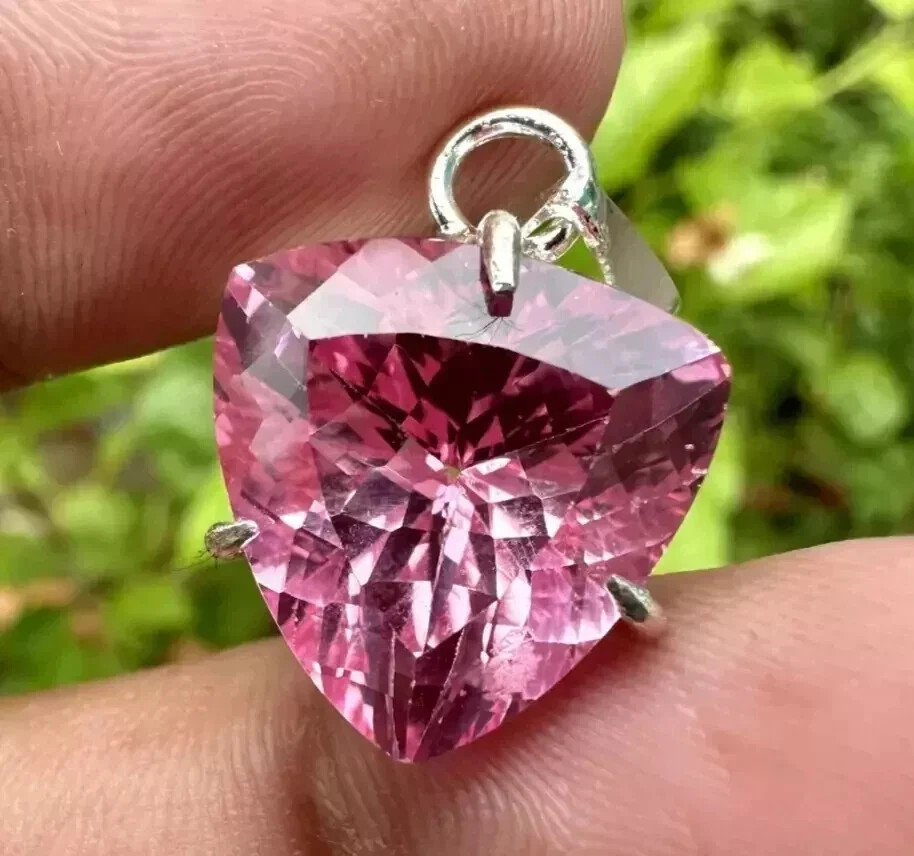30 Ct Certified Natural Trillion Cut Padparadscha Sapphire 925 Silver Pendant