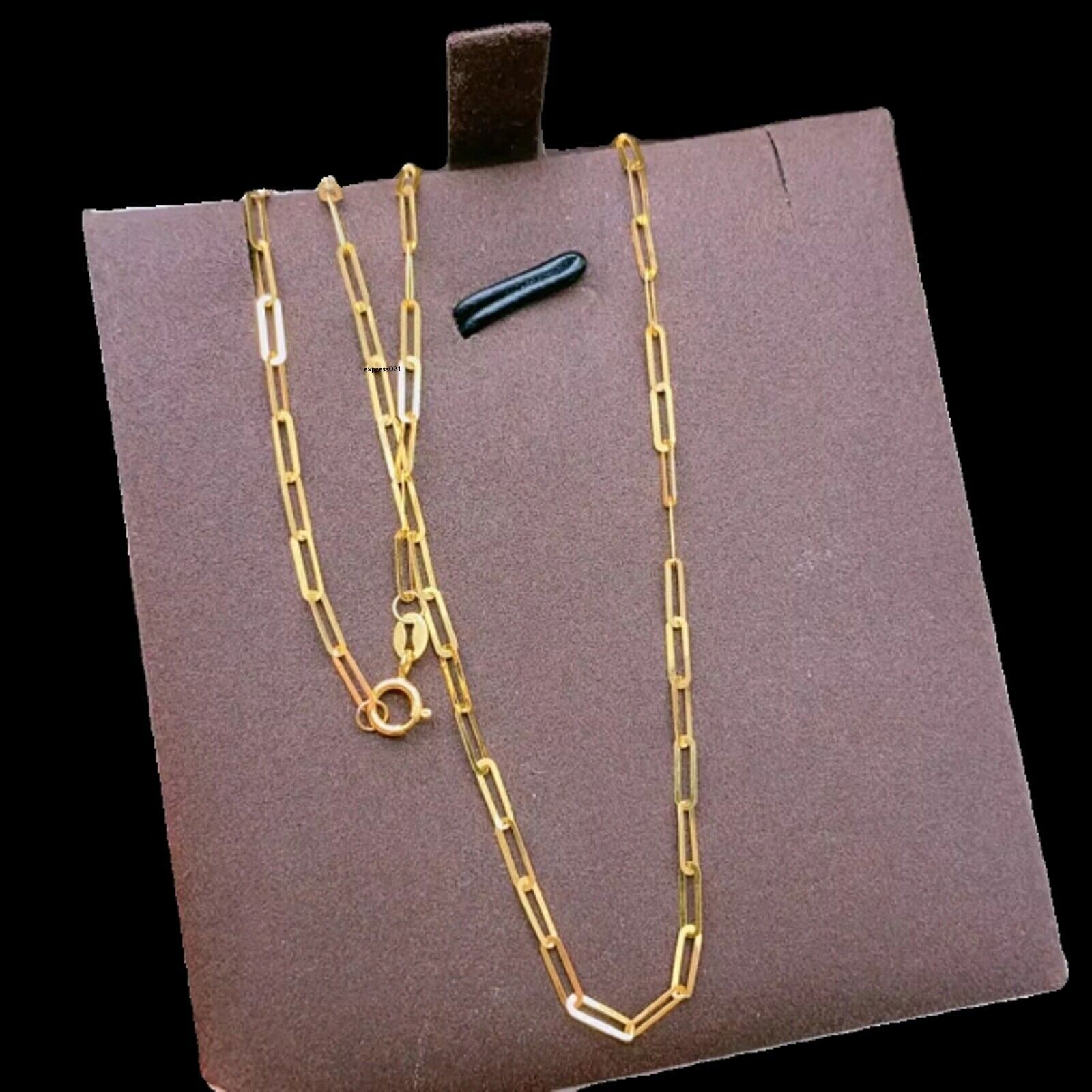 Pure 18K Yellow Gold Chain Thin Square Cable O Link Necklace 17.7inch/0.88g