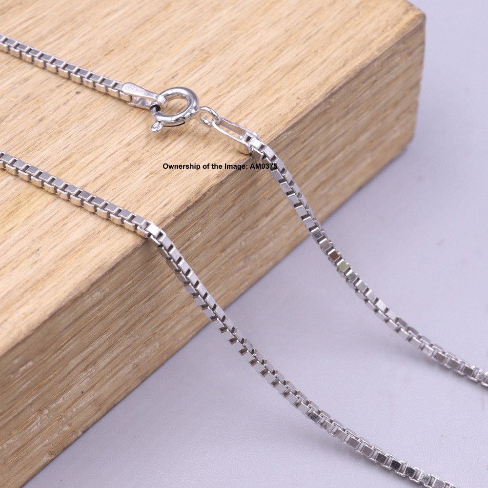 Real S925 Sterling Silver Chain Women 1.6mm Box Link Necklace 19.7inch