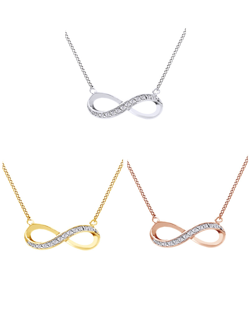 1/10 Ct Natural Diamond Infinity Pendant Necklace 14K Gold Plated Silver