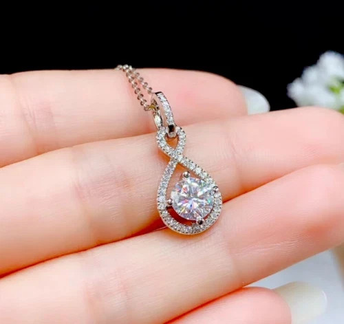 1.50Ct Lab Created Diamond Round Dangling Pendant 14K White Gold Silver Plated