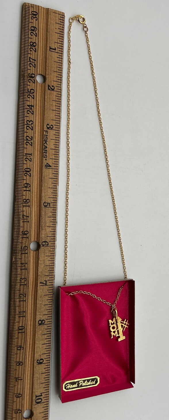 Gold In Color Number # 1 Mom Mother Small Necklace Pendant In Plastic Case
