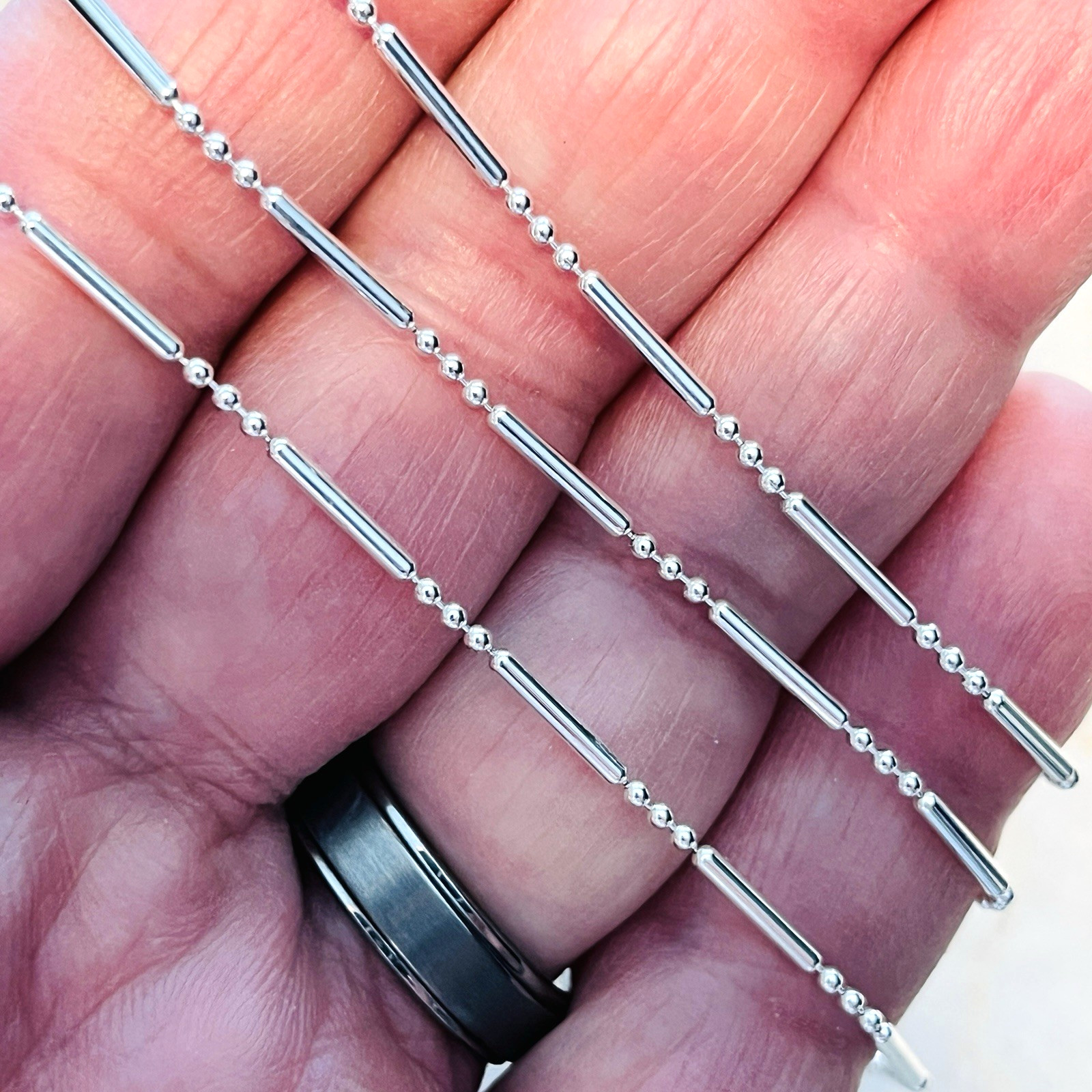 VINTAGE .925 ITALIAN STERLING BEAD & BAR CHAIN LINK NECKLACE 1MM X 24” – 5 GRAMS
