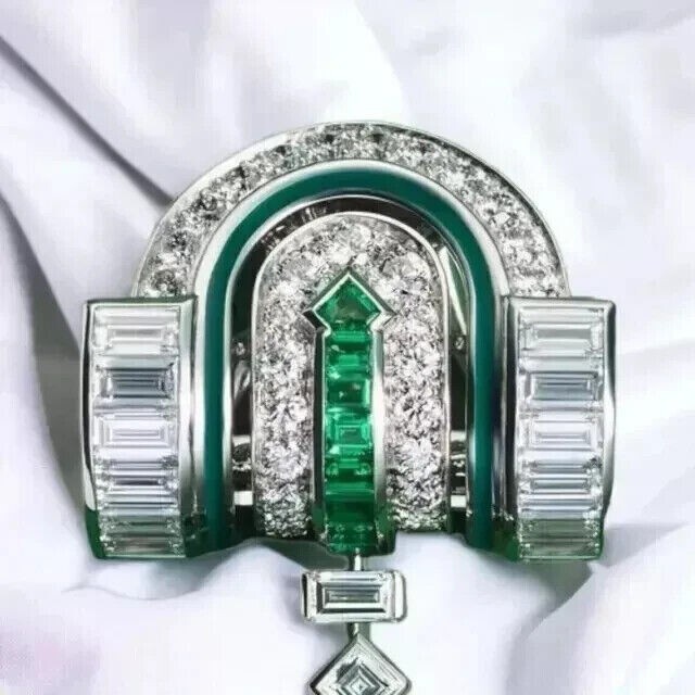 2.90Ct Pear Cut Lab-Created Emerald Teardrop Brooch Pin 14K White Gold Plated