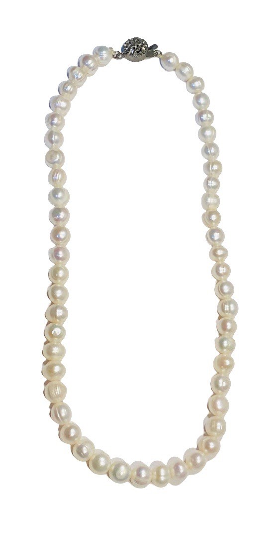 Genuine Pearl Bead Necklace 6-7mm (17.5″ Long) Silver Clasp, Natural Pearls