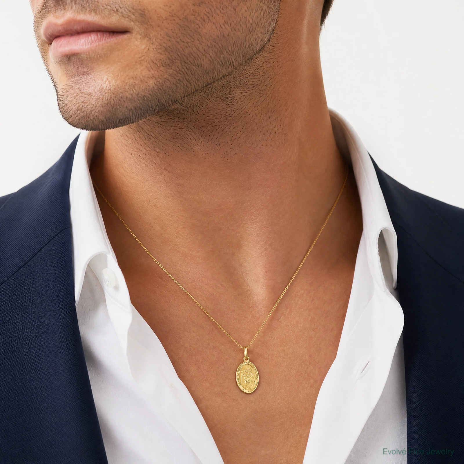 14K Yellow Gold Polished And Satin Oval St. Christopher Pendant
