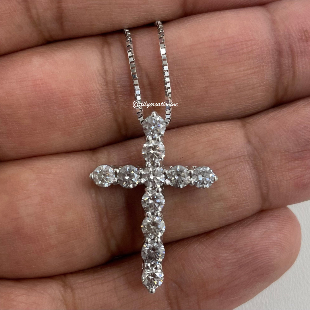 4 Carat Natural Diamond Cross Pendant 14K Gold