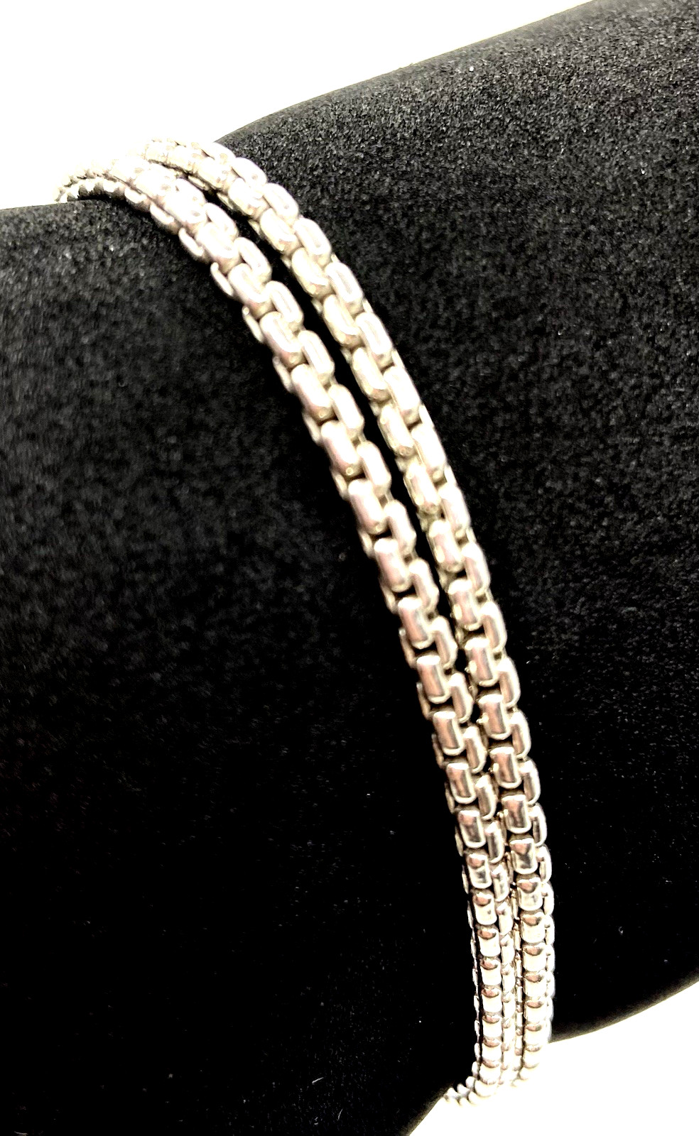 Sterling Silver / 925 Double Strand Box Chain Bracelet 7.5” Long