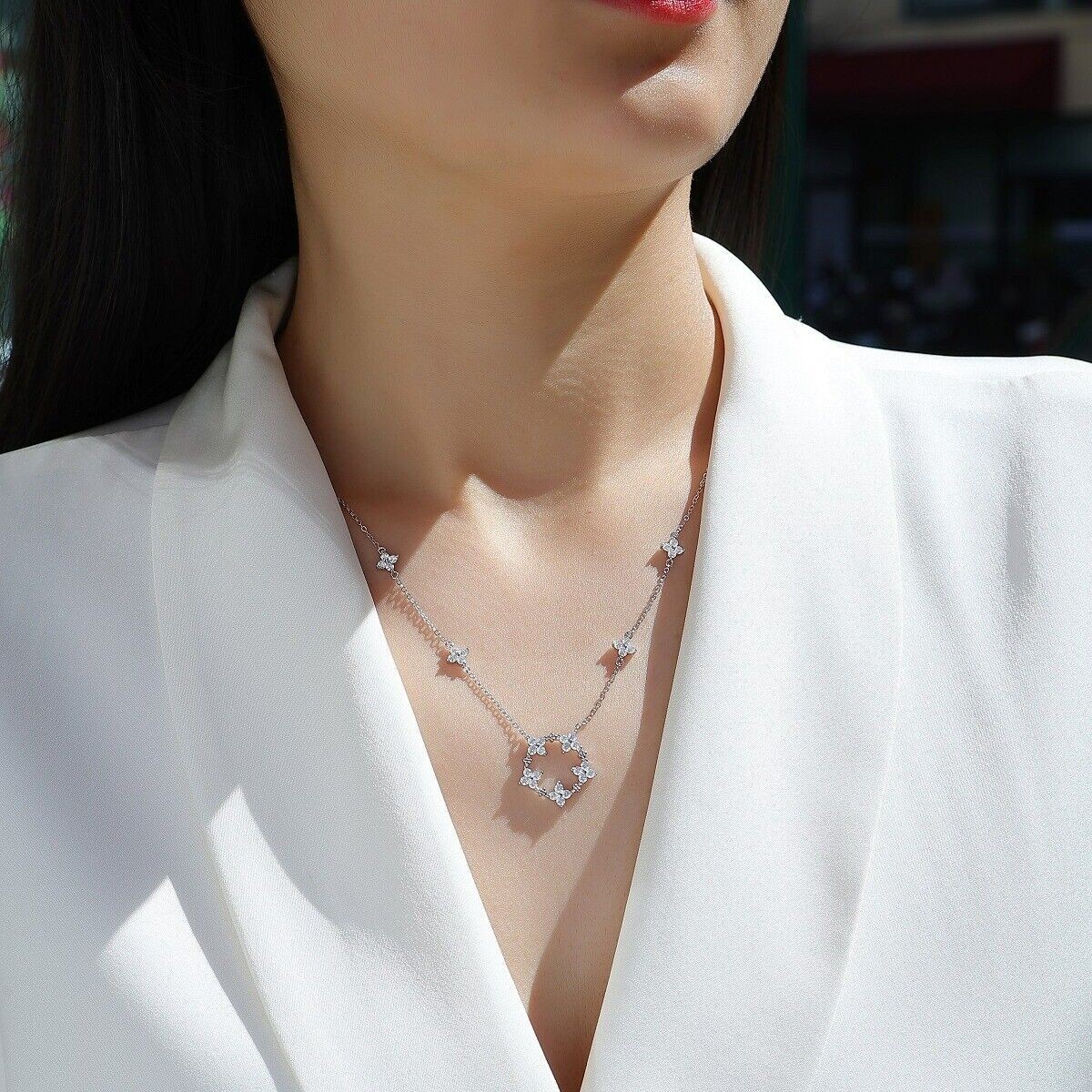 Real D Color VVS1 Moissanite Pendant Chain Necklace Women 925 Sterling Silver