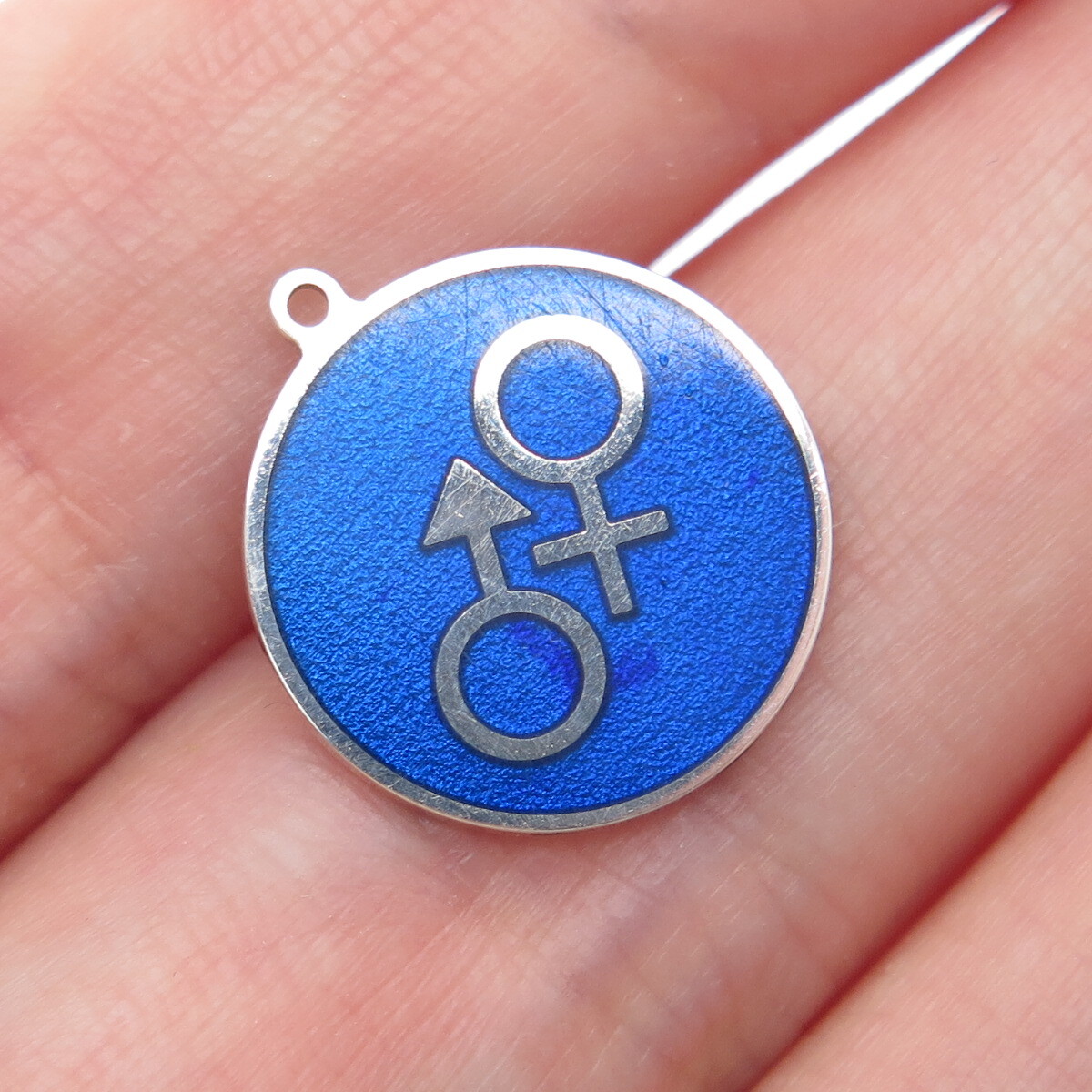 925 Sterling Silver Blue Enamel Male & Female Symbol Minimalist Charm Pendant