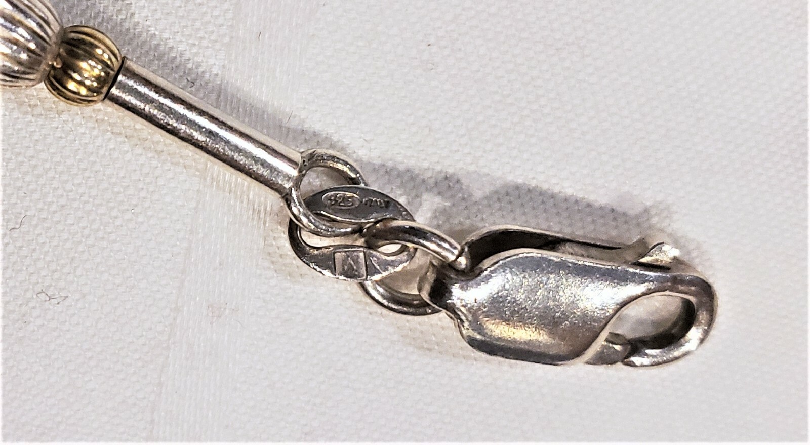 Designer Signed Sterling Silver Yellow Gold Beads Bar Station Necklace Italy 20g