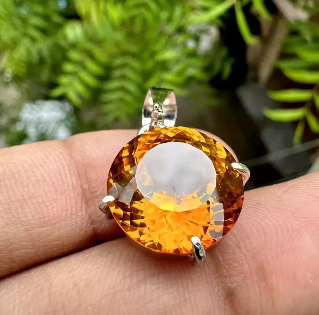Natural Certified 40 Ct Orange Sapphire Loose Gemstone 925 Solid Silver Pendant