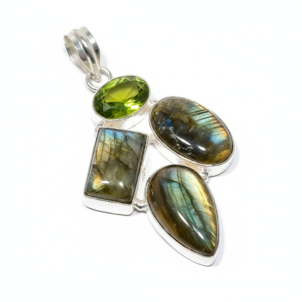 Labradorite Gemstone Pendant 925 Sterling Silver Handmade Indian Jewelry