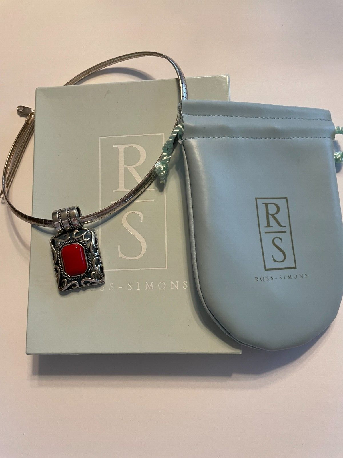 Ross-Simons Sterling Silver OMEGA Pendant Necklace Italian Flat 6mm 18 inches