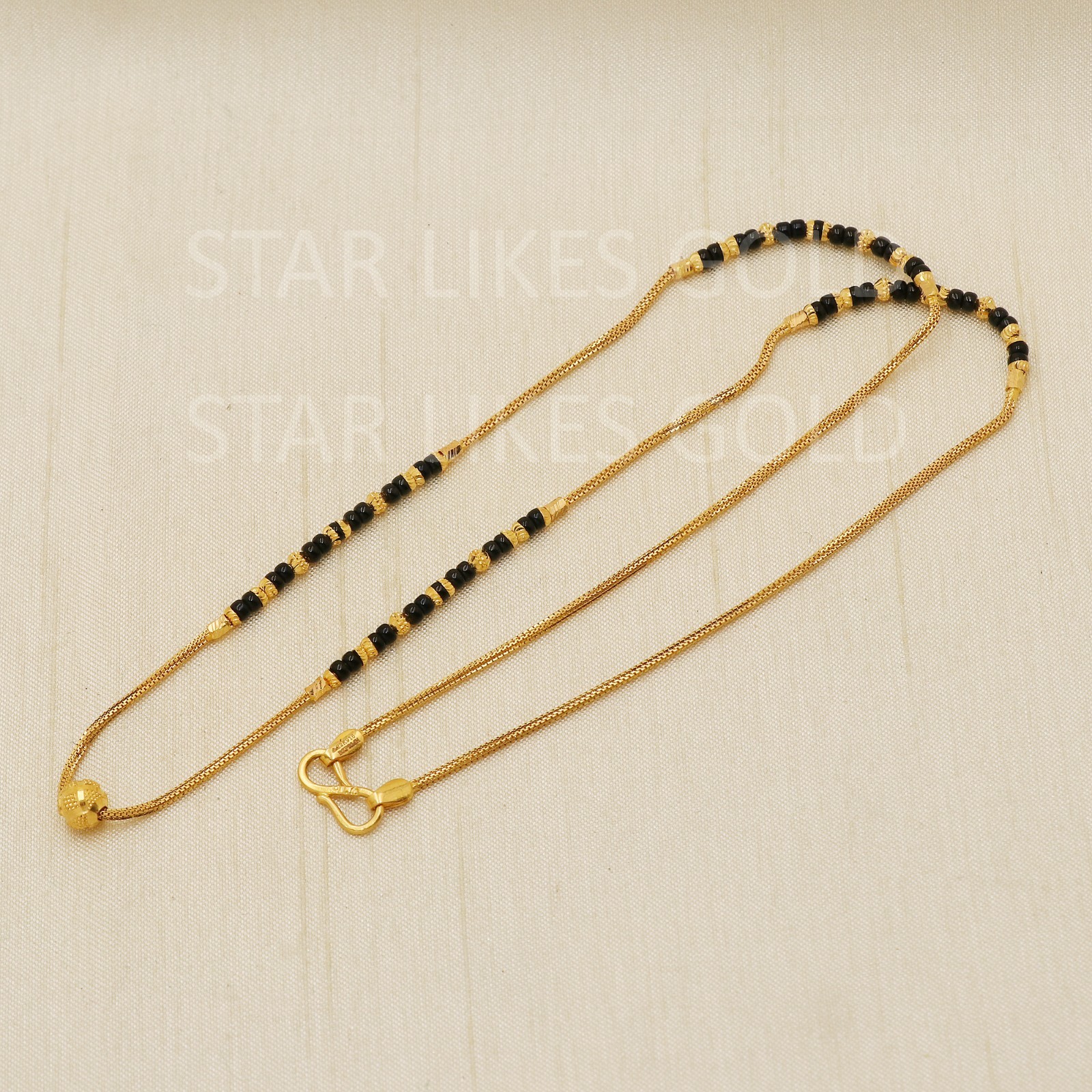 22K Yellow Gold Mangalsutra Chain 18″ 6.76g 1mm Black Bead Designer Necklace 916