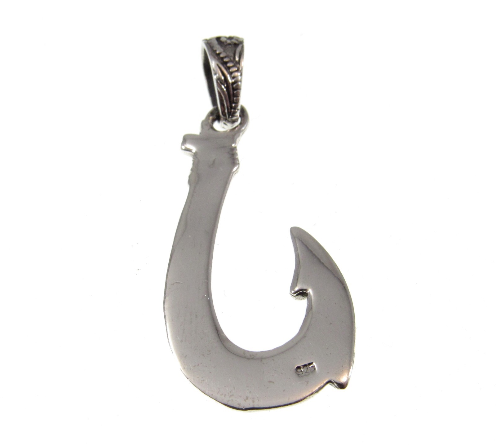 Solid 925 Sterling Silver Ornate Filigree Nautical J Hook Fish Hook Pendant