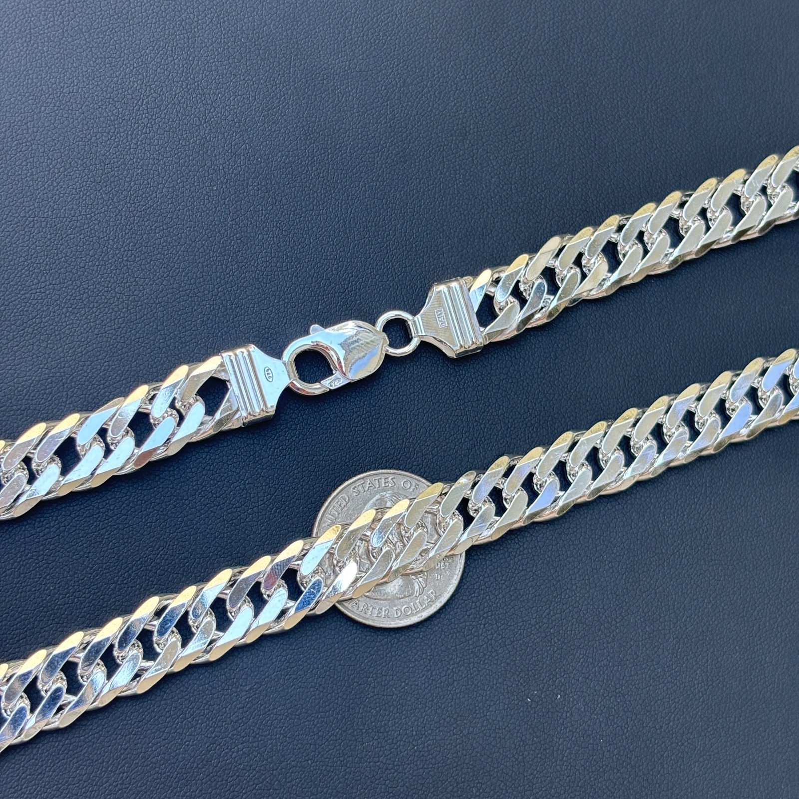 12mm Double Curb Link Chain Necklace – Solid 925 Sterling Silver MADE IN ITALY