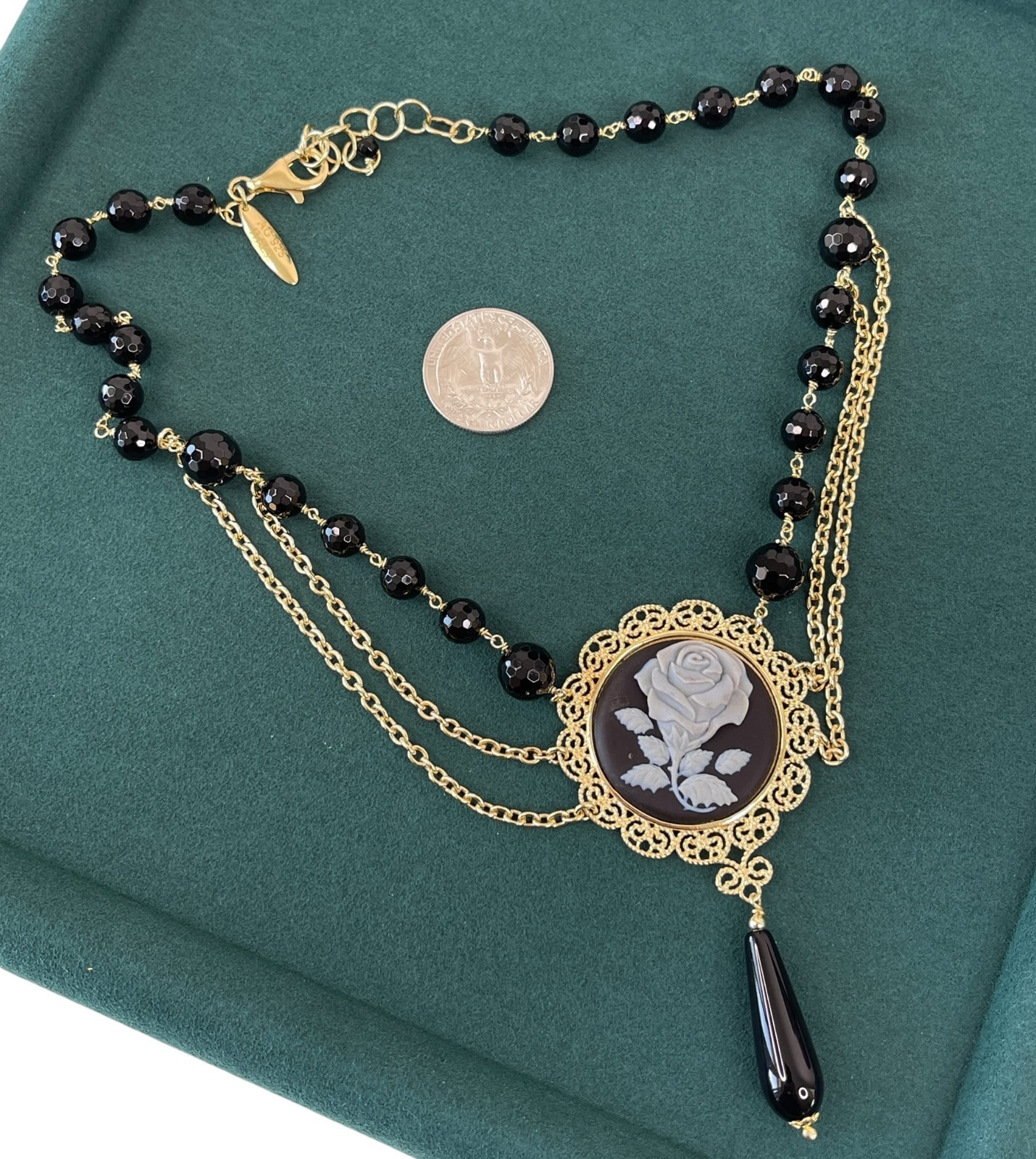 Braccialini Gold Plated .925 Sterling Silver Rose Cameo Pendant Necklace – ITALY