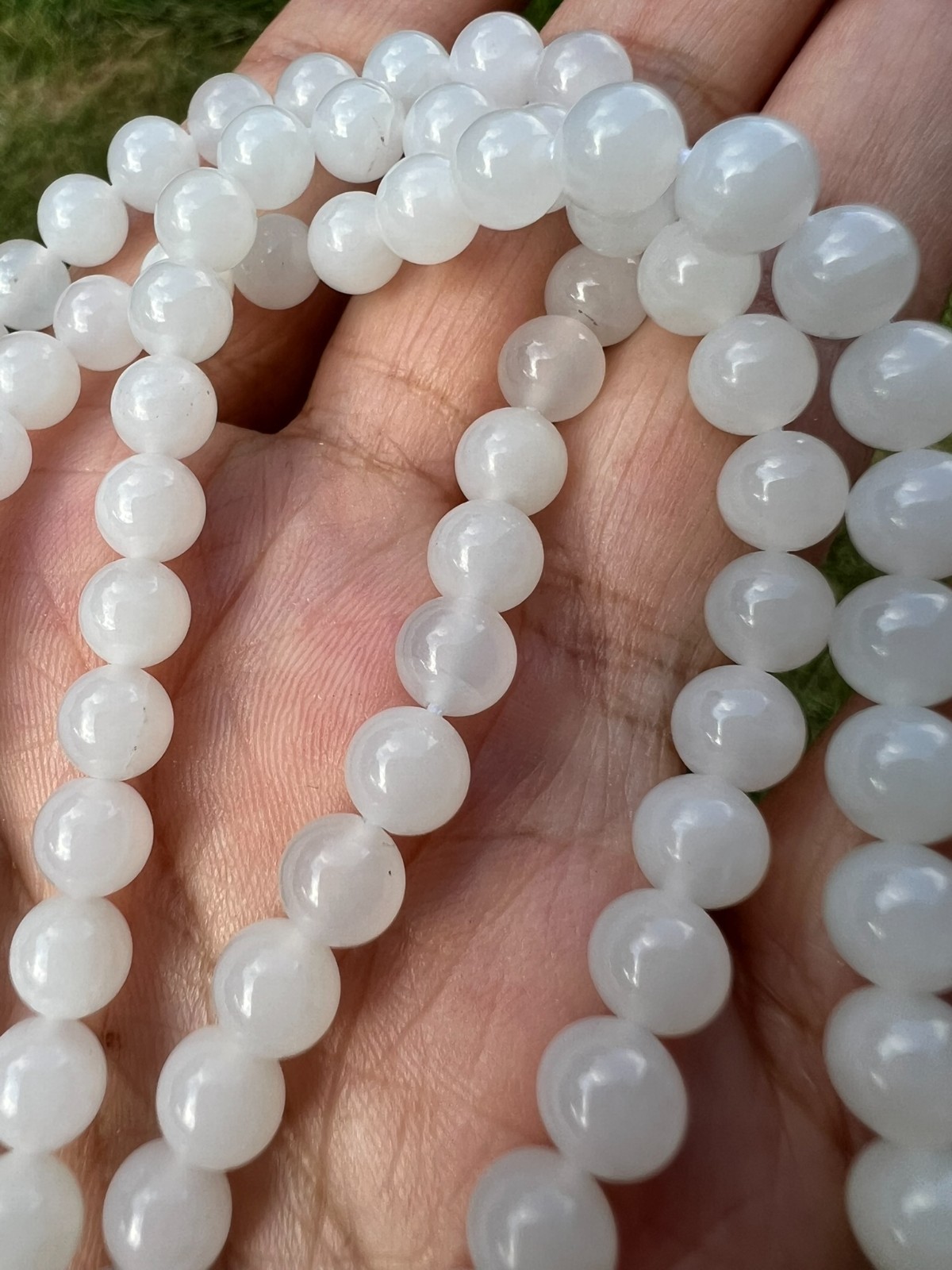 White Transparent Nephrite Jade 6mm Bead 24″ Necklace H400 5