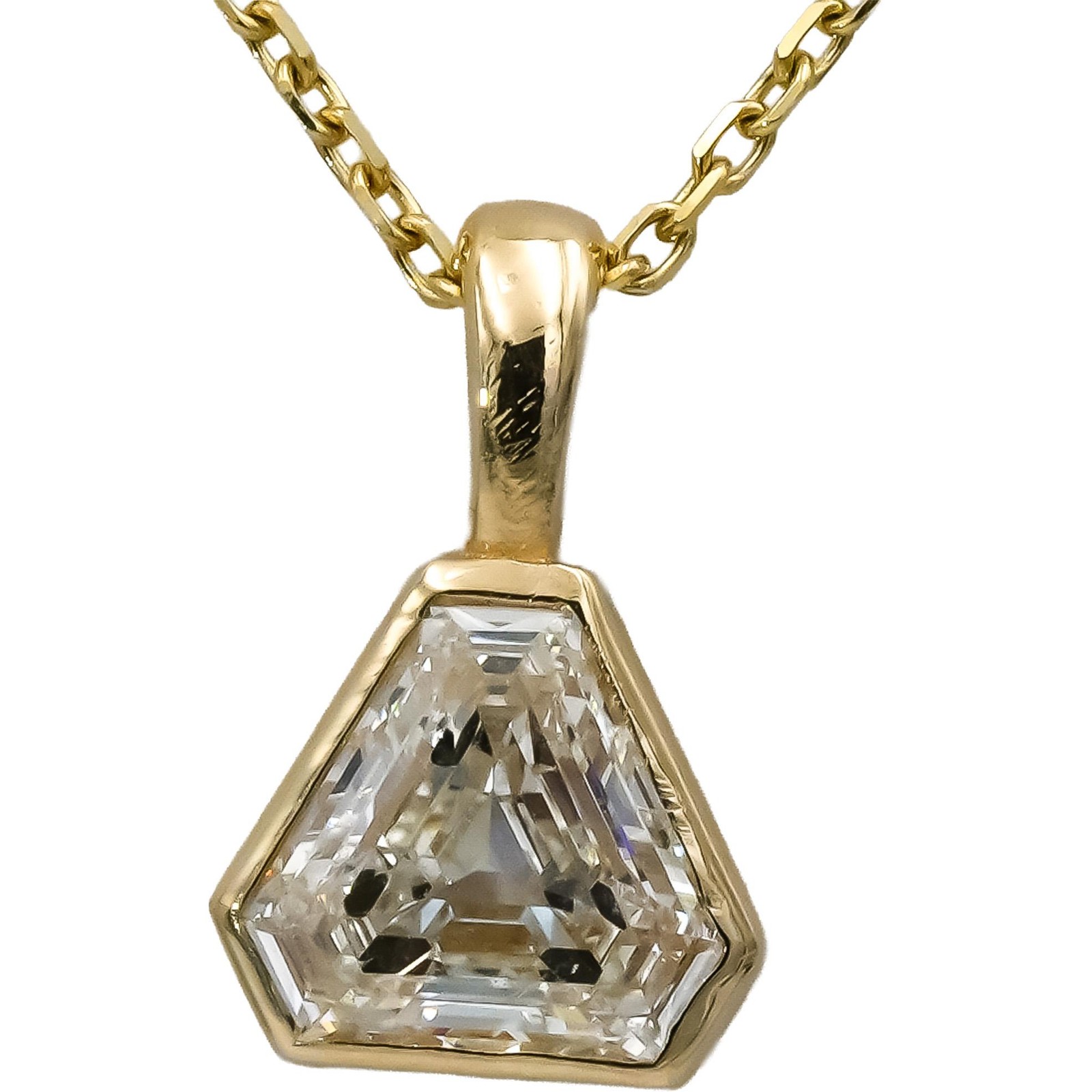 GIA 14k Yellow Gold SI1/I Trillion Step Cut Diamond Pendant Necklace 1.08CT