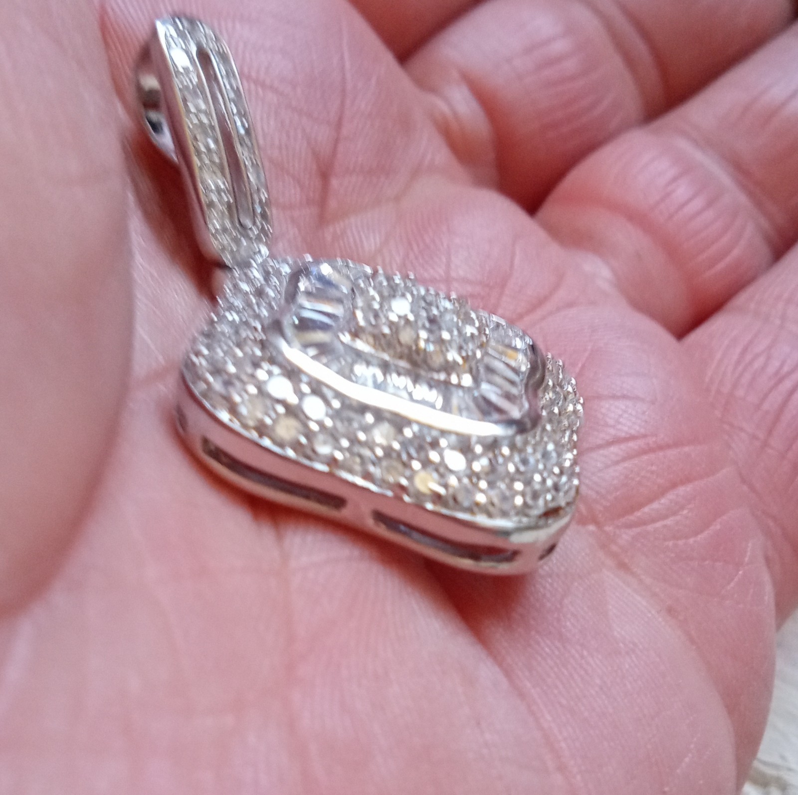 Square Moissanite Cluster Pendant in Sterling Silver 925, White Gold Look, New