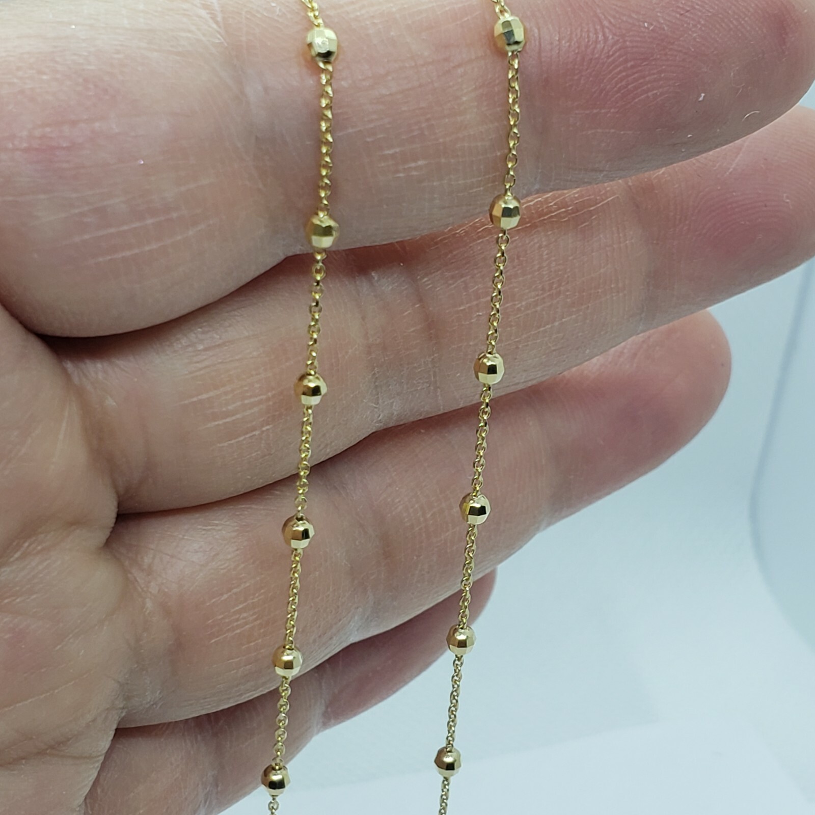 14K Solid Yellow Gold Station Ball Bead Rolo Bracelet Anklet 2mm 4mm 7″ 10″