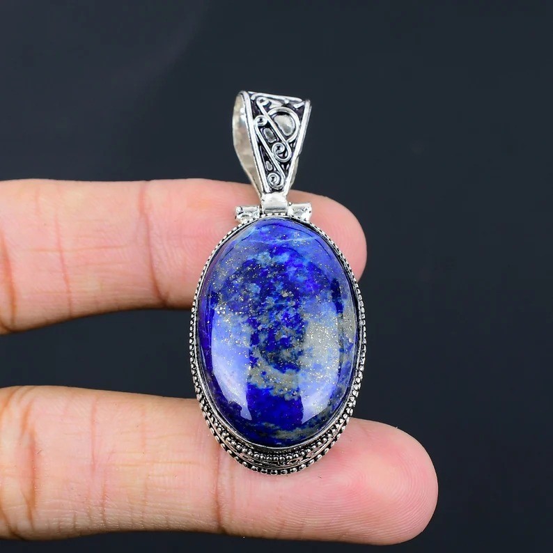 Lapis Lazuli Pendant : Handmade 925 Sterling Silver Vintage Style For Gift