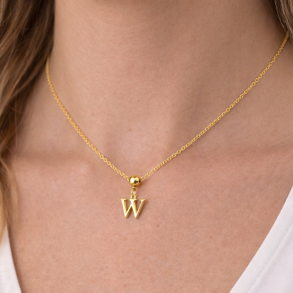 Personalized Initial Necklace – 14k Gold or Silver, Adjustable Letter Pendant
