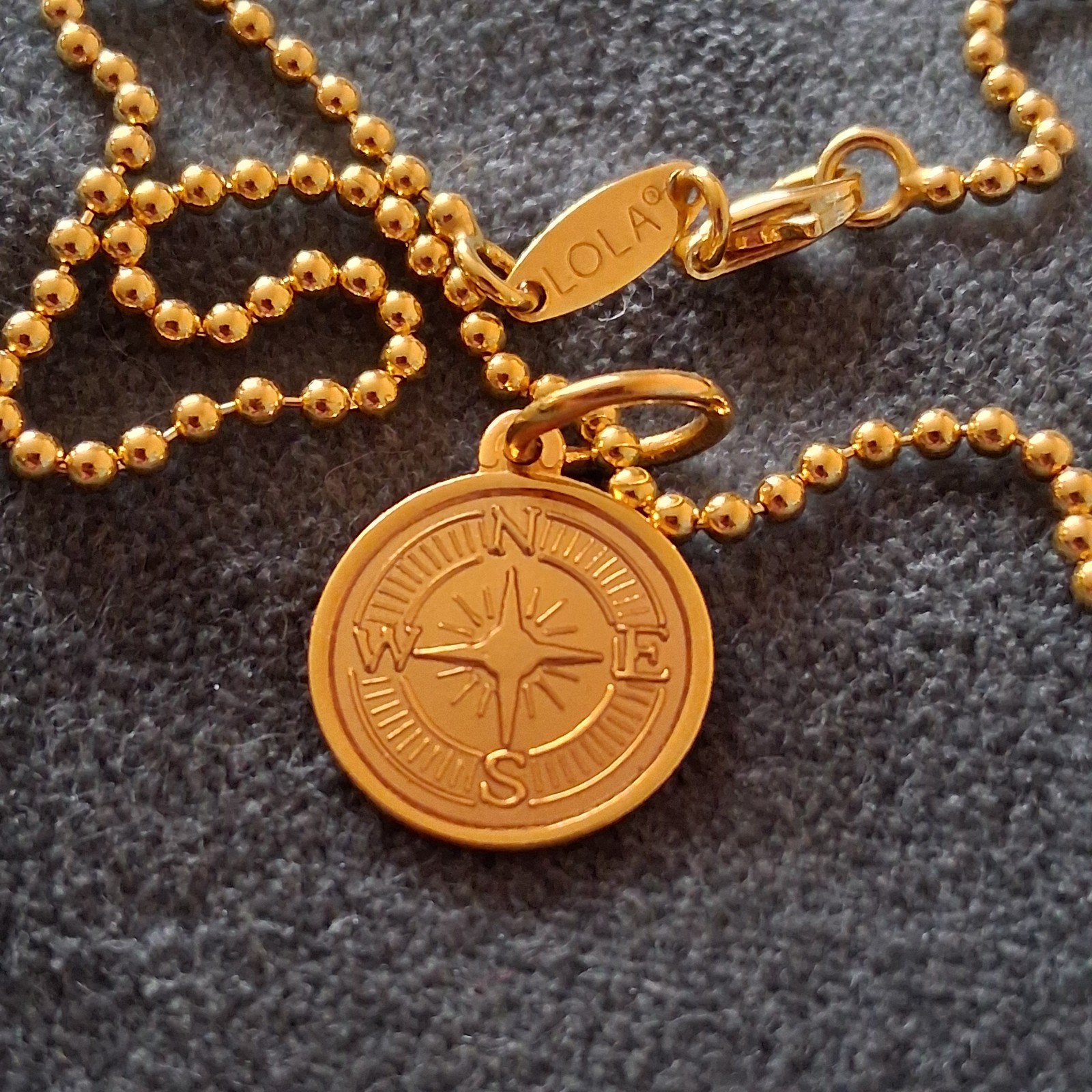 LOLA Necklace: Sterling Silver Gold Vermeil Compass Pendant 16″ 2mm Ball Chain