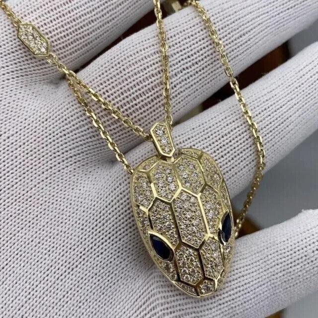 2.75 Ct Round Cut Lab Created Diamond Snake Head Pendant 14k Yellow Gold Plated