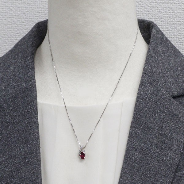 Pt900/ Pt850 Mozambique Unheated Ruby Diamond Pendant Necklace 1.017ct D0.11ct –