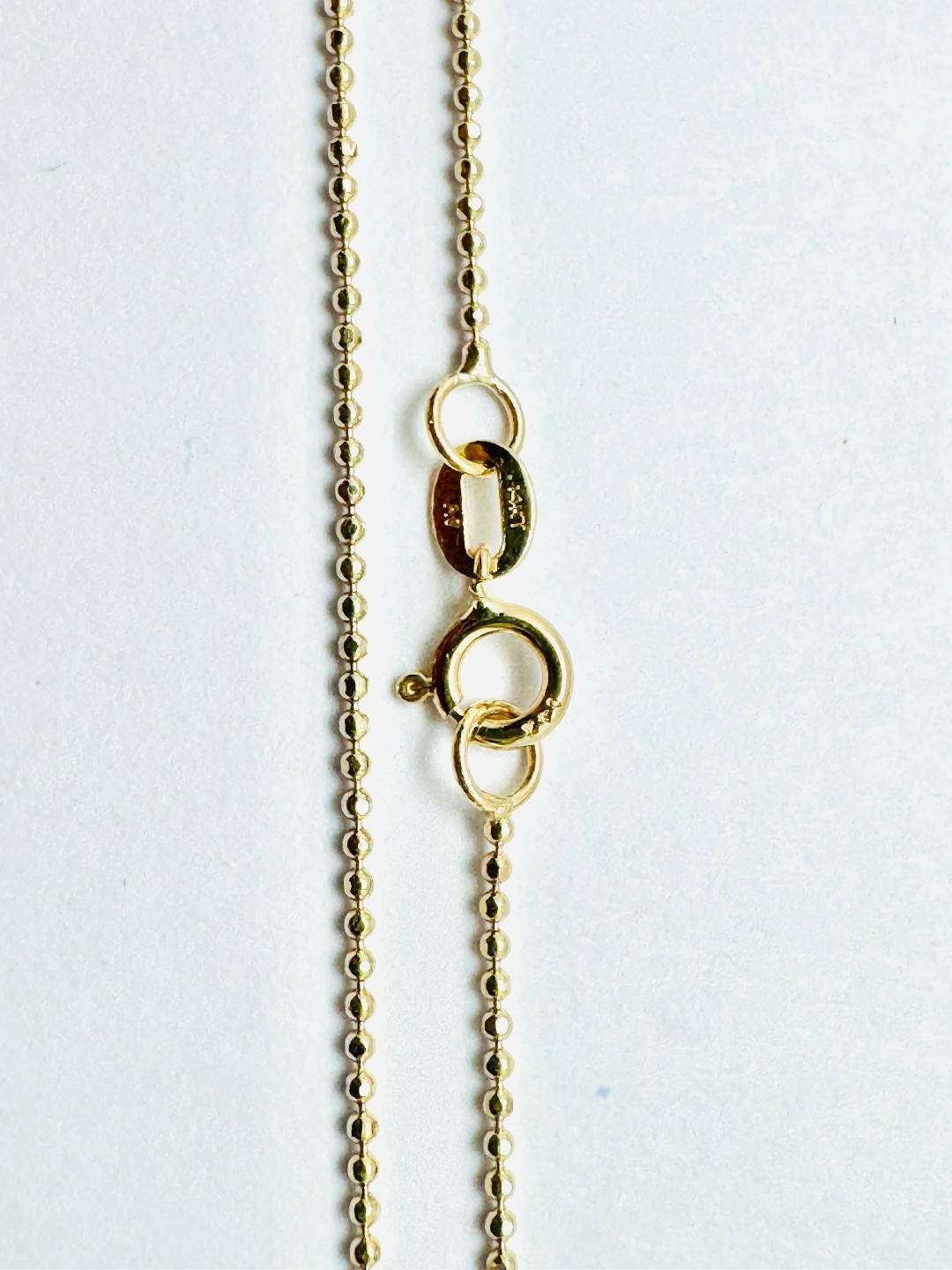 14k Solid Yellow Gold Beads Chain Necklace 1.0 mm 16 inches (40 cm) B-10