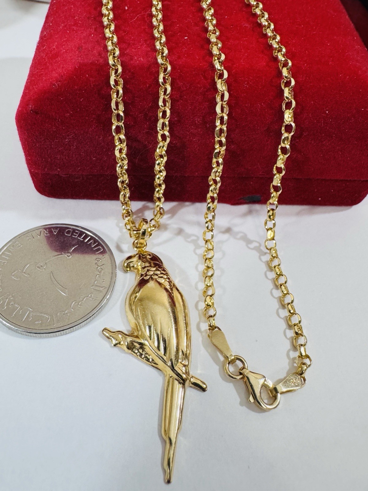 Solid 18K 750 Real Dubai Fine Gold Eagle Bird Set Necklace 18” long 3mm 5.9g