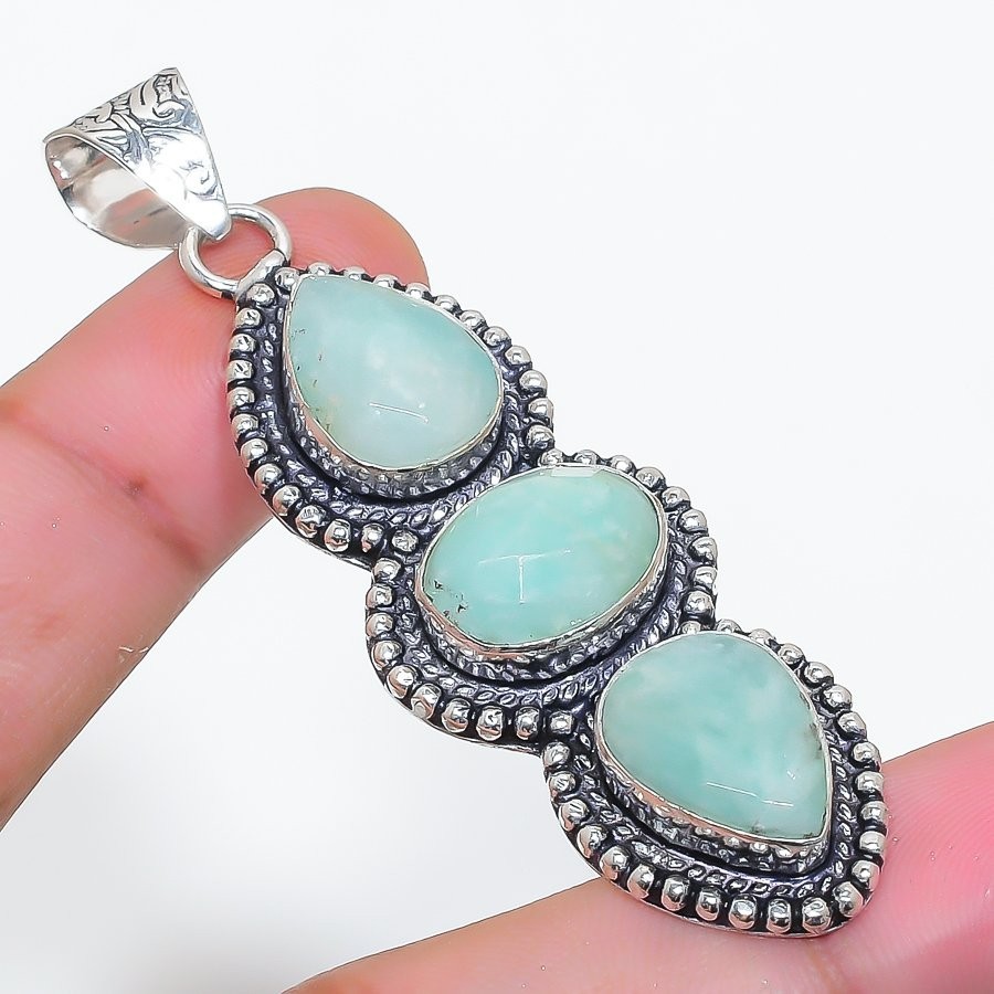 Natural Amazonite Gemstone Handmade 925 Sterling Silver Jewelry Pendant Sz 2.65″