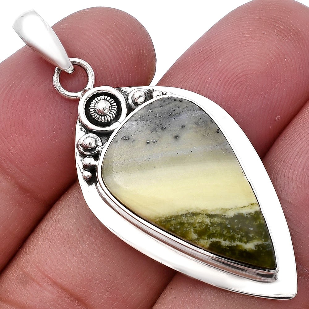 Natural Serpentine 925 Sterling Silver Pendant Jewelry P-1350