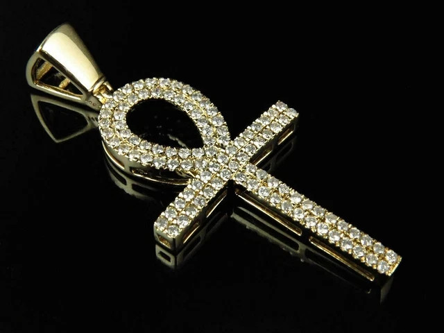 3Ct Round Cut Moissanite Ankh Cross Unisex Pendant 14K Yellow Gold Plated