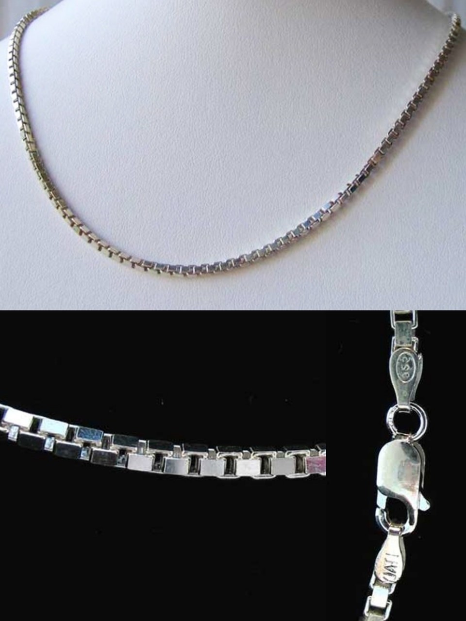 Italian Sterling Silver Box Chain Necklace | 16″ | 2mm |11.5G | 1 Necklace |