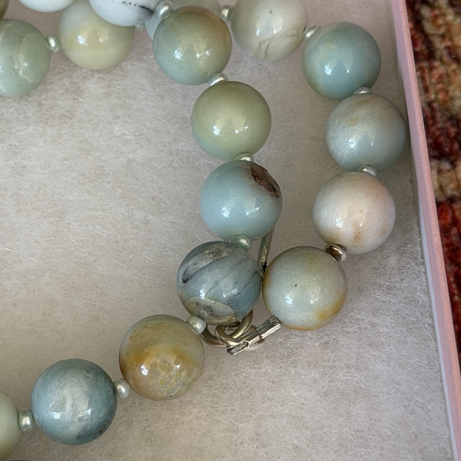HAND CARVED NATURAL JASPER LADY PENDANT AMAZONITE PEARL NECKLACE EARRING SET