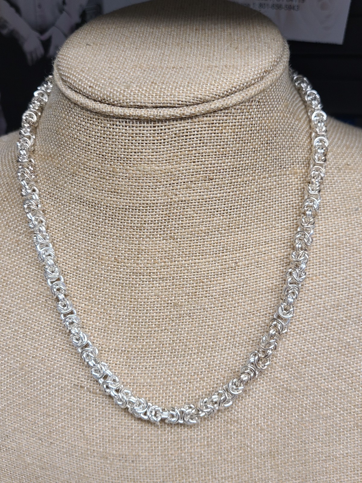 D’Joy Sterling Silver Byzantine Weave Chain Necklace 20 Inches 38.31 Grams