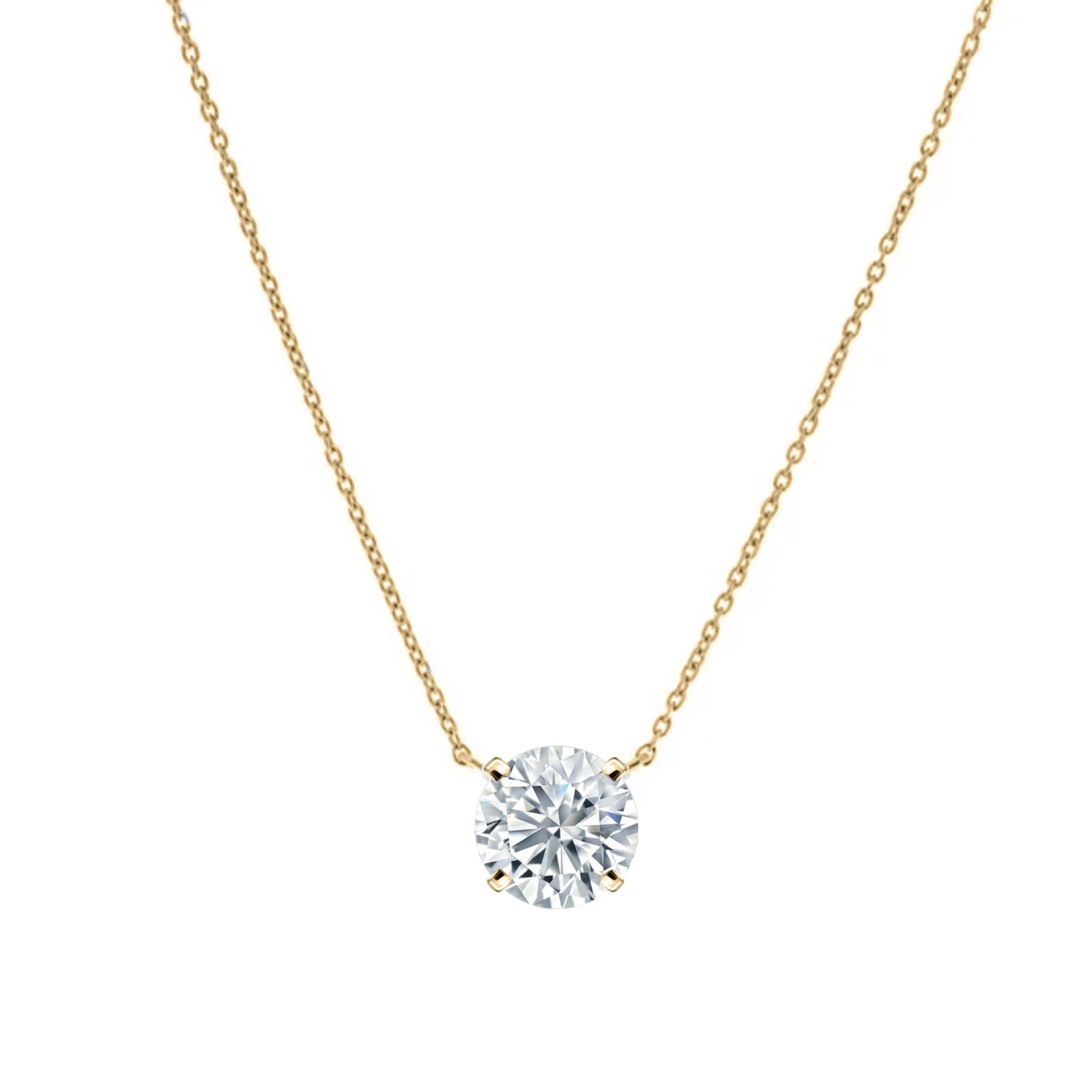 IGI F/VS 1 Ct Round Lab Created Grown Floating Diamond Necklace 14K Yellow Gold