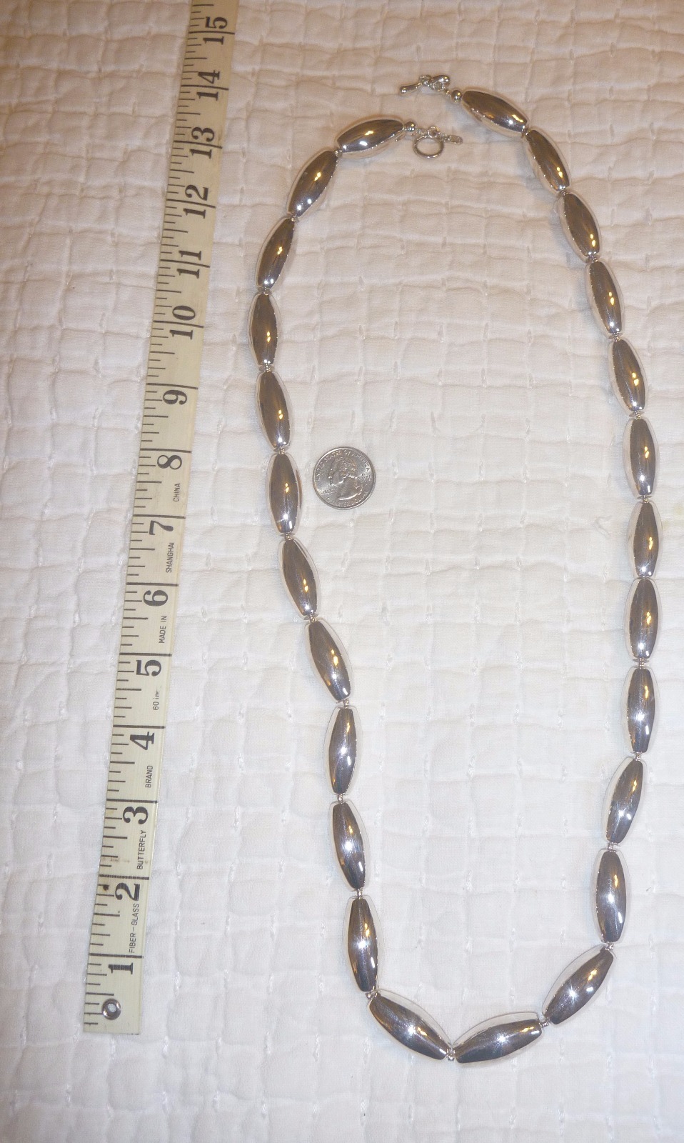 Sterling Silver Necklace 34 inch, Large Bold Statement Piece 1 3/16″× 1/2″ beads