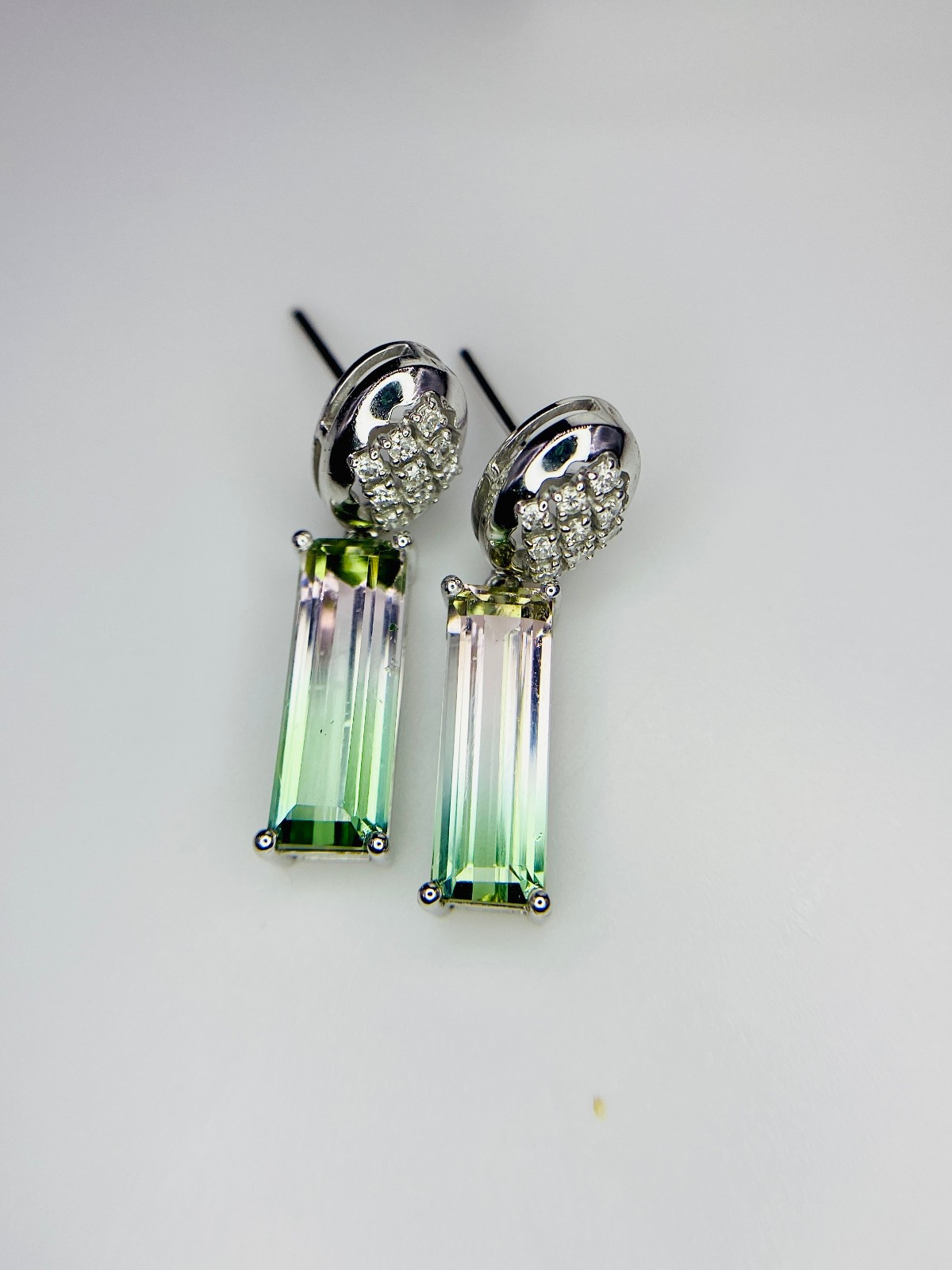 14K White Gold IGI Certified Tourmaline & Diamond Earrings Natural Gemstone
