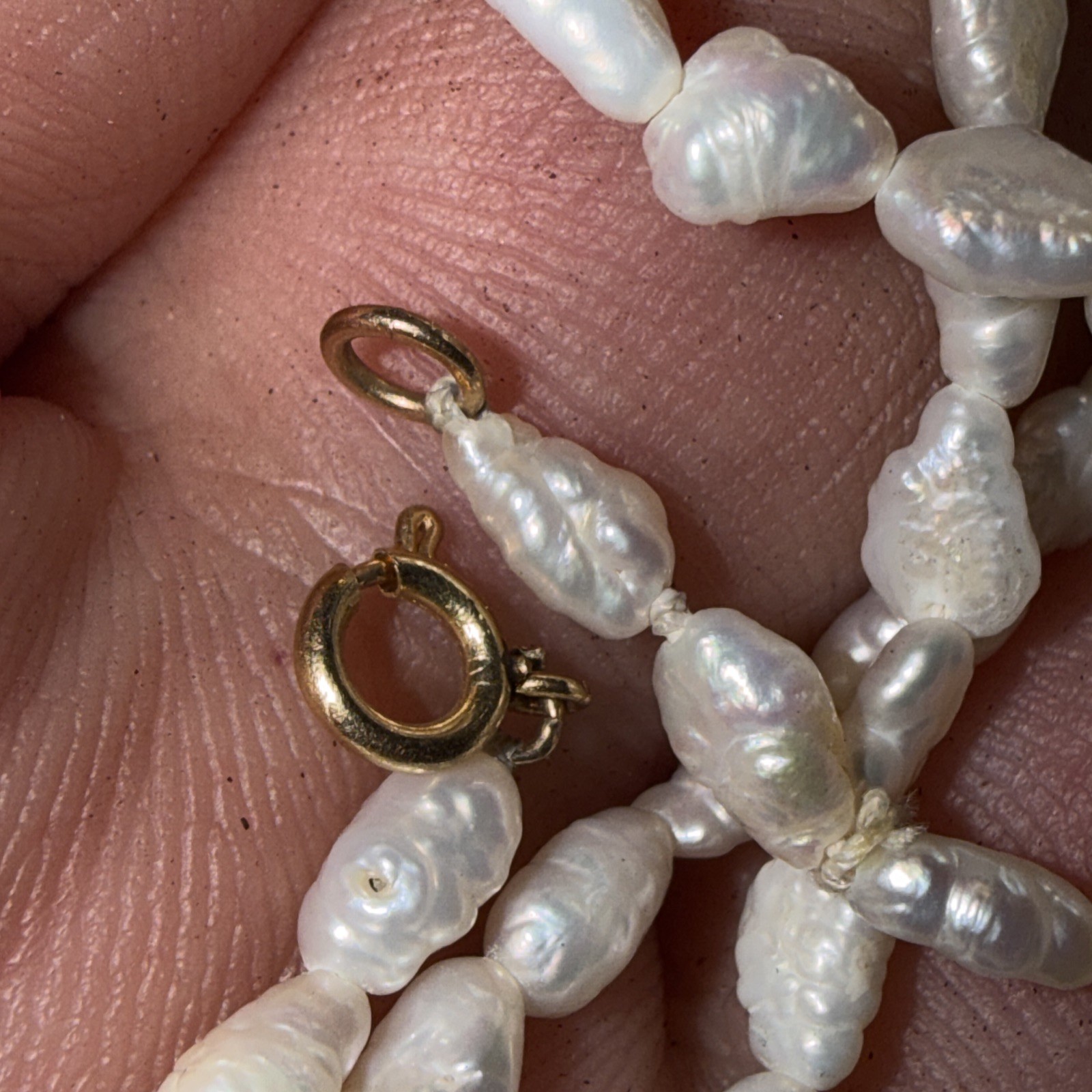 Necklace 14k Gold Cultured Rice Pearl 17” Unused Old Stock Vintage