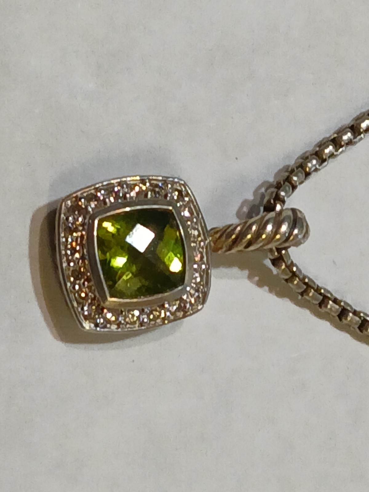 DAVID YURMAN Albion Sterling Silver Peridot Diamond 18″ Pendant Necklace