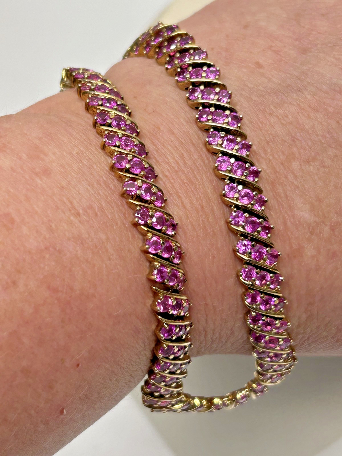 Pink Sapphire Gold Plated/Sterling Silver 925 Tennis Necklace Choker 17in