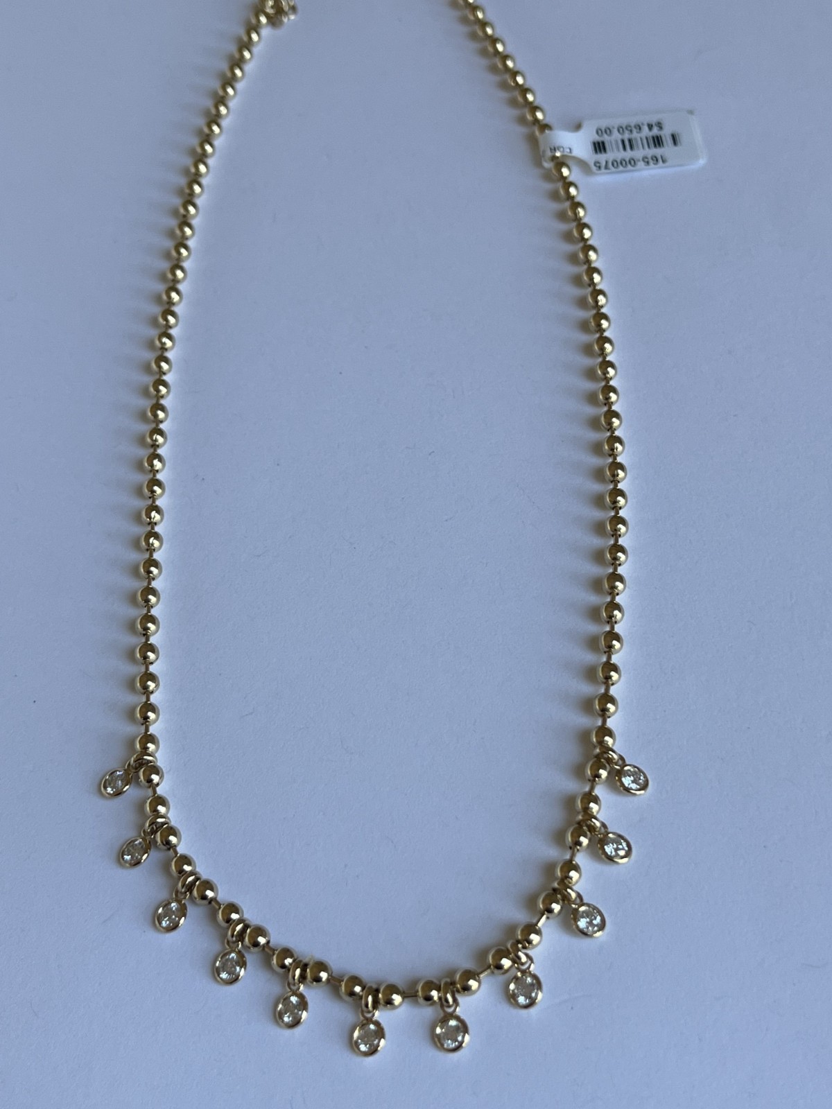 14k YG Bezel Set 0.87ctw White Diamonds, SI Clarity, G-H Color Bead Necklace