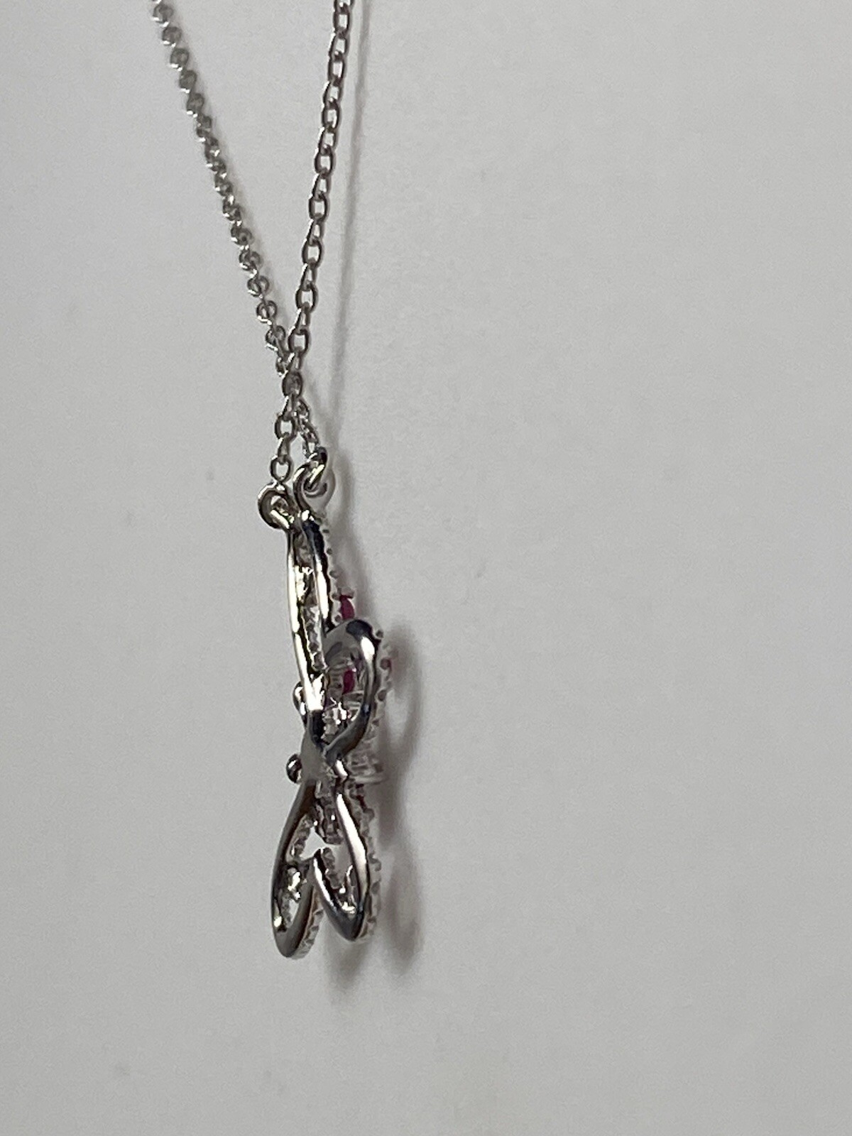 10K White Gold Natural Ruby and 0.20ct Diamond Butterfly Pendant and Chain NEW