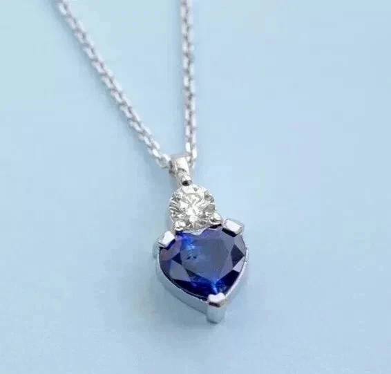 3CT Heart Cut Lab Created Blue Sapphire Women’s Pendant In 14k White Gold Plated