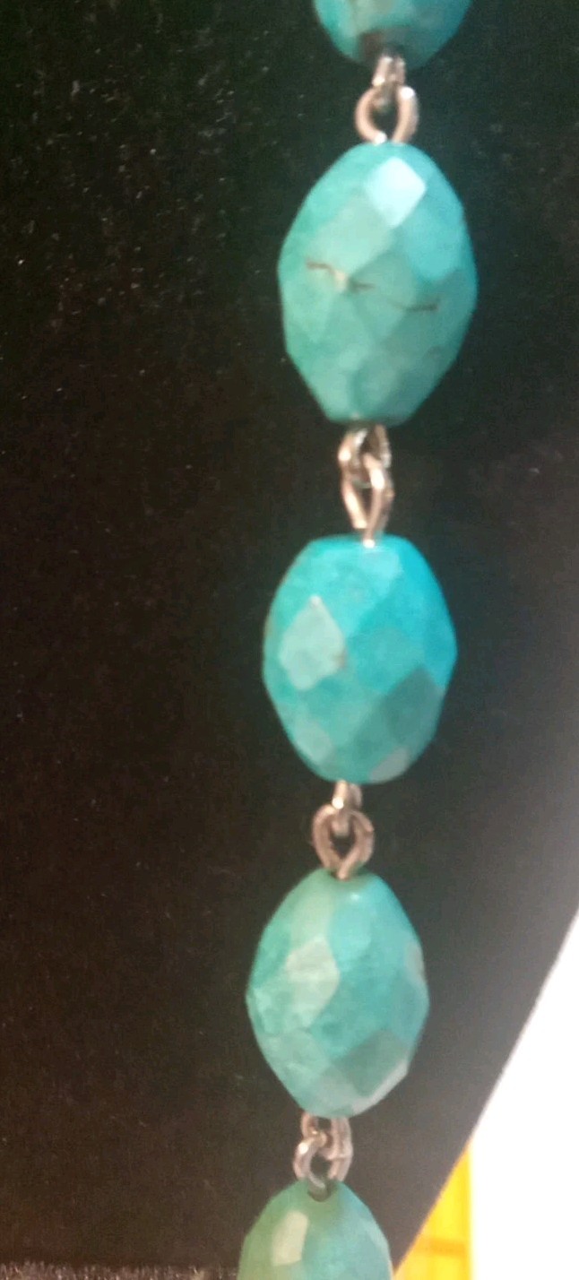 American West Turquoise Faceted Sterling Silver Beaded Necklace 32″ New In Box