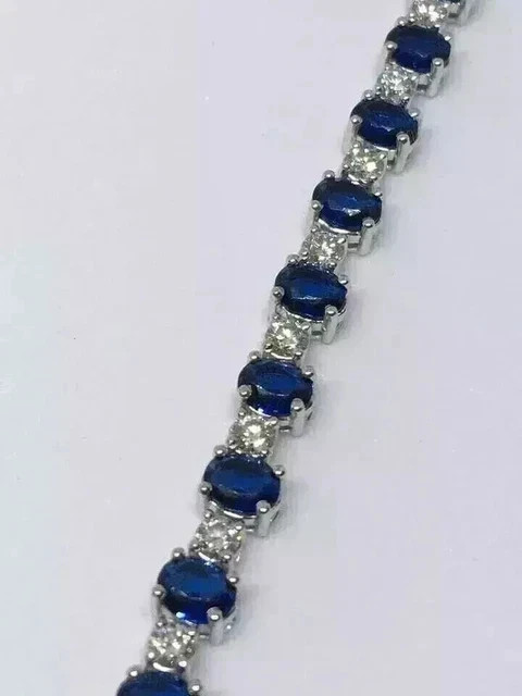 18.00Ct Round Cut Simulated Sapphire Women Tennis Necklace 14K White Gold Plated